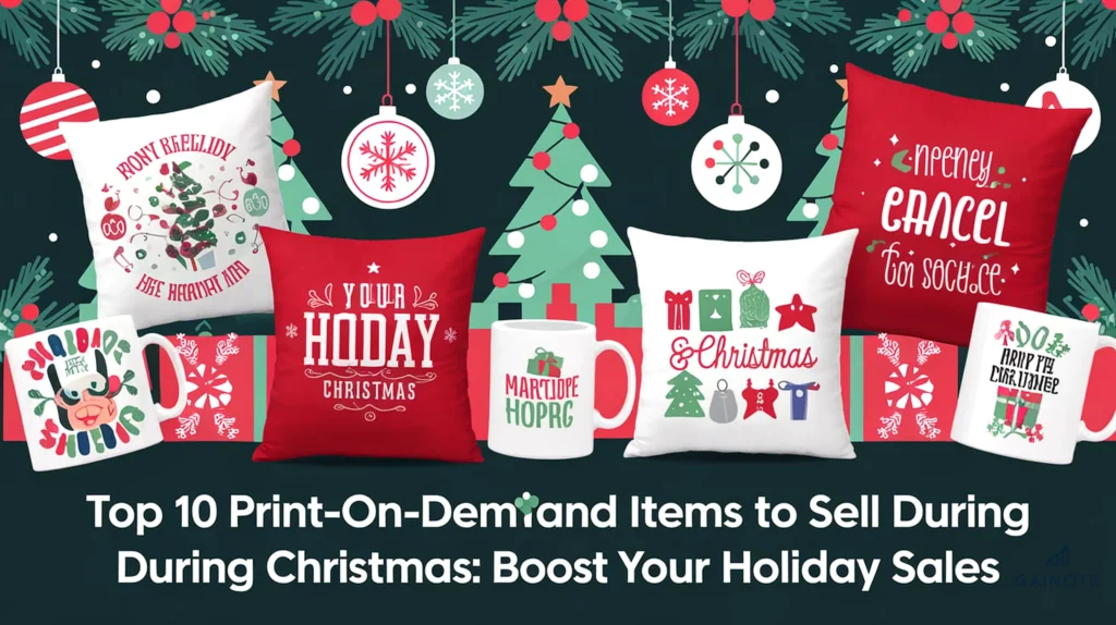 Design a professional featured image for 'Top 10 Print-on-Demand Items to Sell During Christmas: Boost Your Holiday Sales"